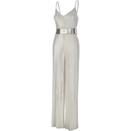 Silver Grey Viscose Jumpsuit with Ribbed Texture , female, Sizes: S - Elisabetta Franchi - Modalova