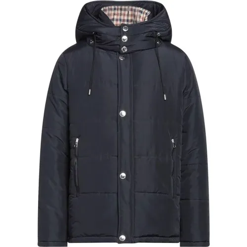 Blaue Jacke mit abnehmbarer Kapuze und Tartan-Muster - Aquascutum - Modalova