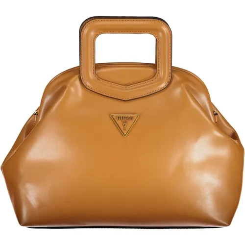 Braune Polyurethan-Handtasche mit Griffen und Schultergurt - Guess - Modalova