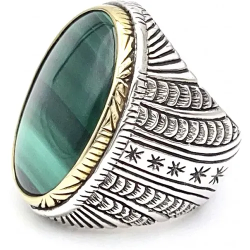 Sterling Silver Ring with Oval Malachite , unisex, Sizes: 56 MM, 58 MM, 60 MM - Jalan Jalan - Modalova