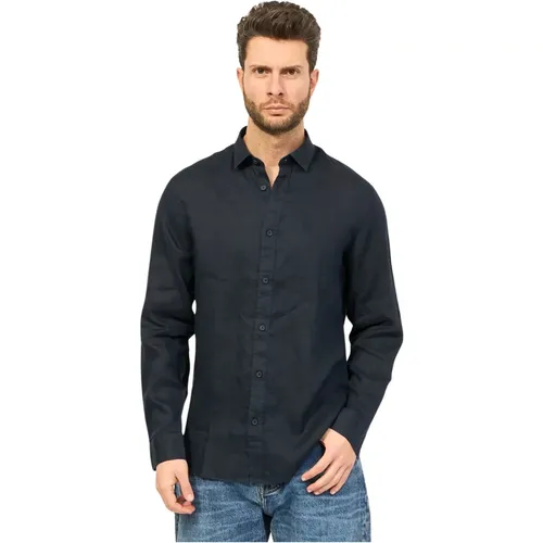 Navy Linen Shirt , male, Sizes: 2XL, M, S, L, XL - Armani Exchange - Modalova