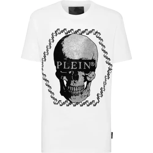 Schwarzes T-Shirt mit Kristall-Schädel , Herren, Größe: S - Philipp Plein - Modalova