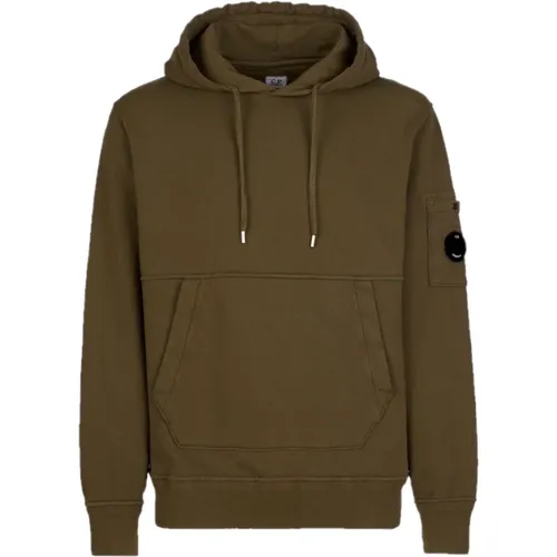 Grüner Baumwoll-Fleece Hoodie mit Kängurutasche , Herren, Größe: L - C.P. Company - Modalova