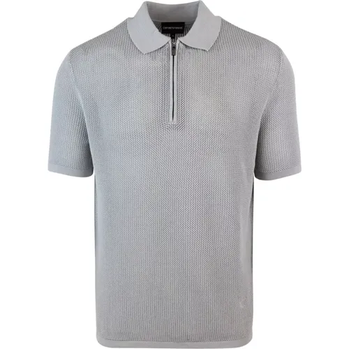 Mesh Polo Zip T-shirt Grey , male, Sizes: XL, M, S, 2XL, L - Emporio Armani - Modalova
