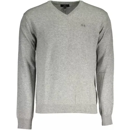 Luxuriöser Grauer V-Ausschnitt Pullover , Herren, Größe: XL - LA MARTINA - Modalova