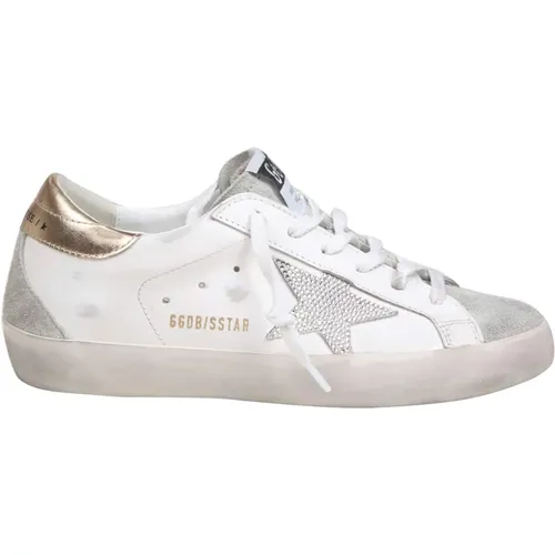 White Crystal Leather Sneakers , female, Sizes: 3 UK, 4 UK, 5 UK, 7 UK - Golden Goose - Modalova