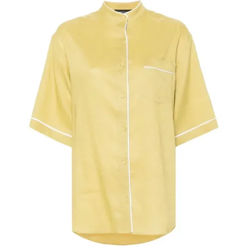 Linen Shirt with Contrast Trim , female, Sizes: XS, M, 2XL - Fabiana Filippi - Modalova