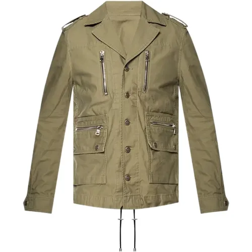 Khaki Cotton Parka Jacket , male, Sizes: XL - Balmain - Modalova