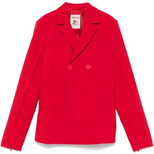 Rote Doppelreiher-Jacke mit gestreiftem Futter - Semicouture - Modalova