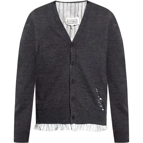Grey Wool Cardigan with Decorative Worn Effects , male, Sizes: L - Maison Margiela - Modalova