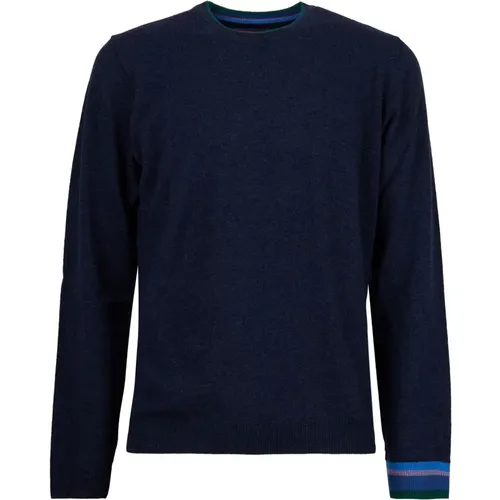 Blauer Wollmischung Crew-Neck Pullover , Herren, Größe: S - Gallo - Modalova