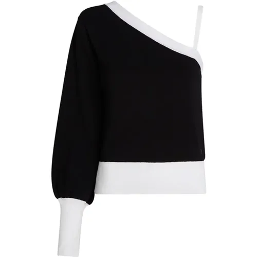 Monochrom Gestrickter One-Shoulder Pullover , Damen, Größe: M - Karl Lagerfeld - Modalova