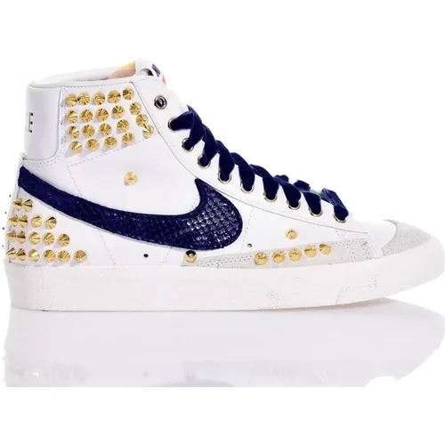 Handgemachte Weiße Blau Gold Sneakers , Herren, Größe: 38 1/2 EU - Nike - Modalova
