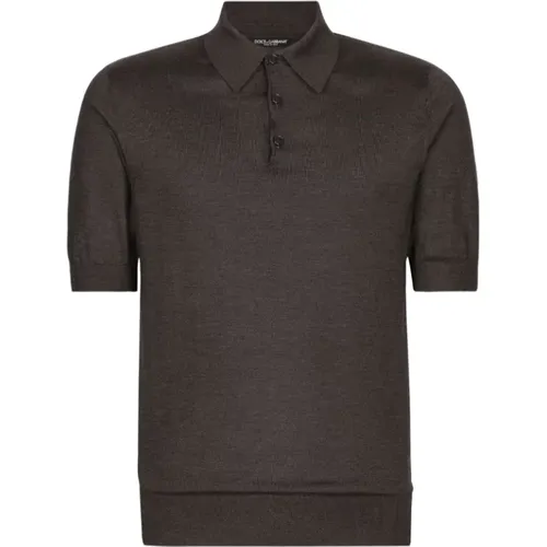 Short-sleeve silk polo shirt grey , male, Sizes: L, XL, 2XL - Dolce & Gabbana - Modalova