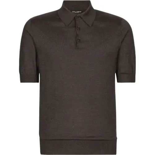 Short-sleeve silk polo shirt grey , male, Sizes: L, XL, 2XL, M - Dolce & Gabbana - Modalova