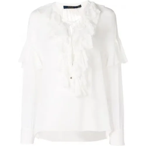 Silk Ruffled Blouse with V-Neck , female, Sizes: M - Polo Ralph Lauren - Modalova