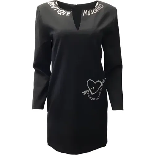 BlackShift Dress with White Embroidery and Heart , female, Sizes: 2XS - Moschino Pre-Owned - Modalova
