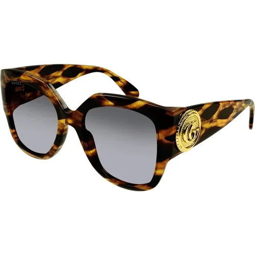 Havana/Grey Shaded Sunglasses , female, Sizes: 54 MM - Gucci - Modalova