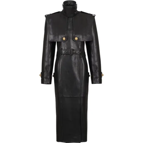 Trenchcoat mit Gürtel aus Lammleder - Balmain - Modalova