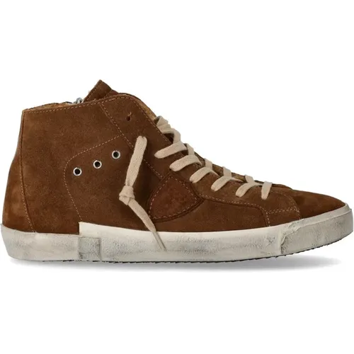 Cognac Pelz High-Top Sneaker , Herren, Größe: 42 EU - Philippe Model - Modalova