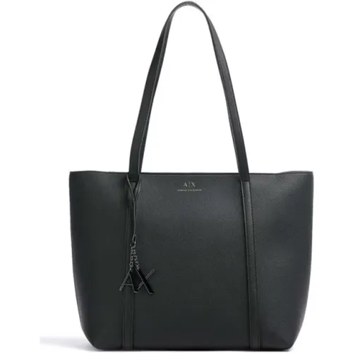 Schwarze Shopper Tasche mit Logo und Abnehmbarem Anhänger - Armani Exchange - Modalova