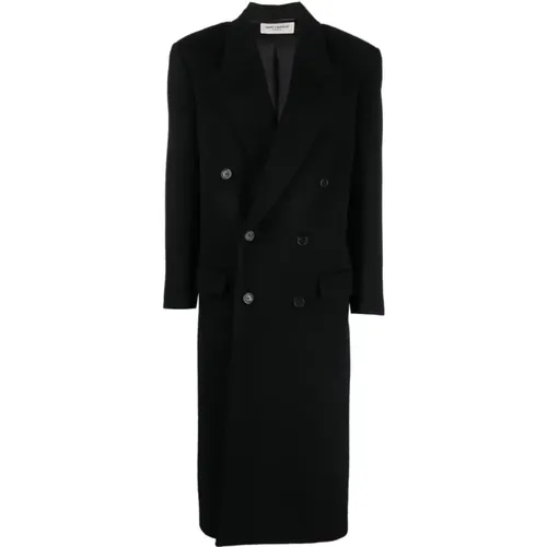 Statement Wool Coat with Padded Shoulders , female, Sizes: S, XS - Saint Laurent - Modalova