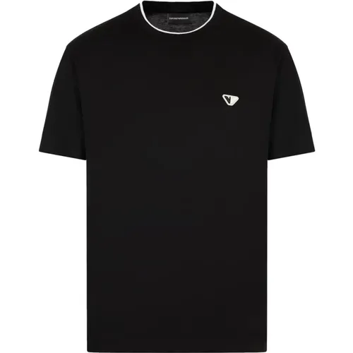 Eagle Branding Baumwoll T-Shirt in Schwarz , Herren, Größe: M - Emporio Armani - Modalova