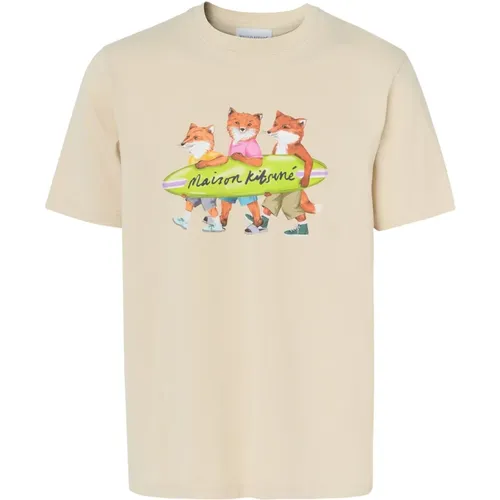 Surfing Foxes Comfort T-Shirt , male, Sizes: S - Maison Kitsuné - Modalova