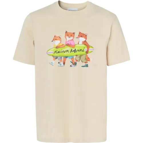 Surfing Foxes Comfort T-Shirt , male, Sizes: S, XS, L, M, XL - Maison Kitsuné - Modalova