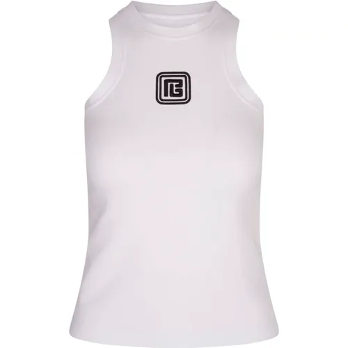 Weiße Tank Top mit Retro-Logo - Balmain - Modalova