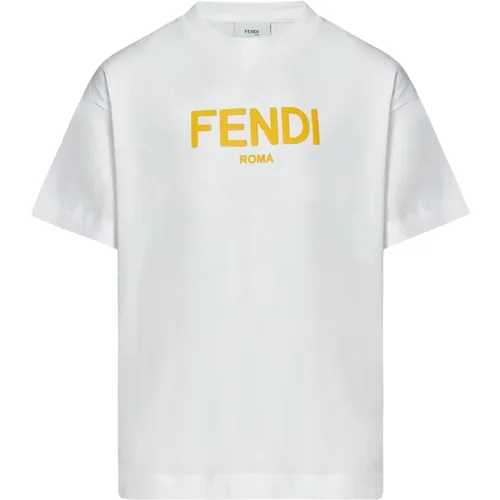 Kinder Weiße T-Shirts und Polos mit Gelbem Logo-Print - Fendi - Modalova
