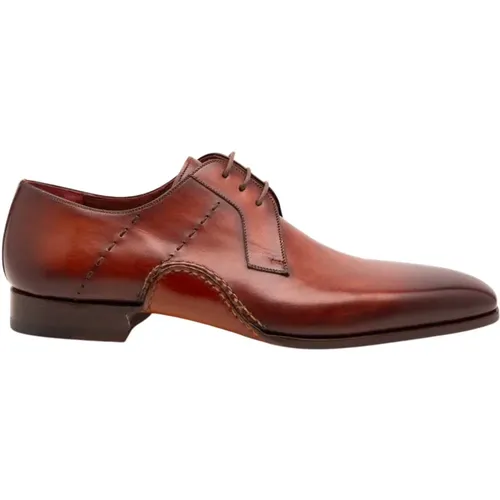 Klassische Cognac Leder Derby Schuhe , Herren, Größe: 43 1/2 EU - Magnanni - Modalova