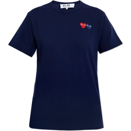 T-Shirt mit Logo-Patches , Damen, Größe: XS - Comme des Garçons Play - Modalova