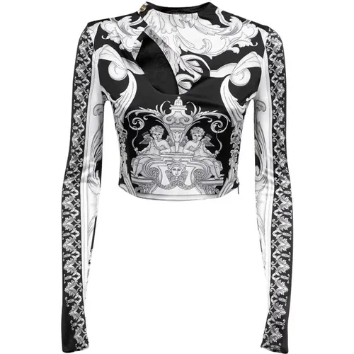 Bedrucktes Langarm-Crop-Top , Damen, Größe: M - Versace - Modalova