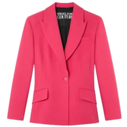 Einfarbige Jacke mit Kragen und Tasche , Damen, Größe: S - Versace - Modalova