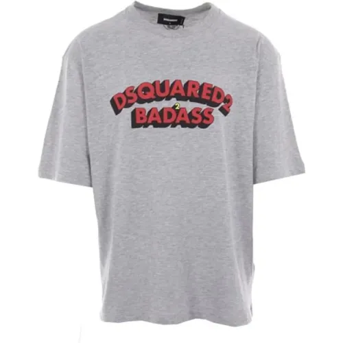 Graues T-Shirt mit Badass Logo Print , Herren, Größe: L - Dsquared2 - Modalova