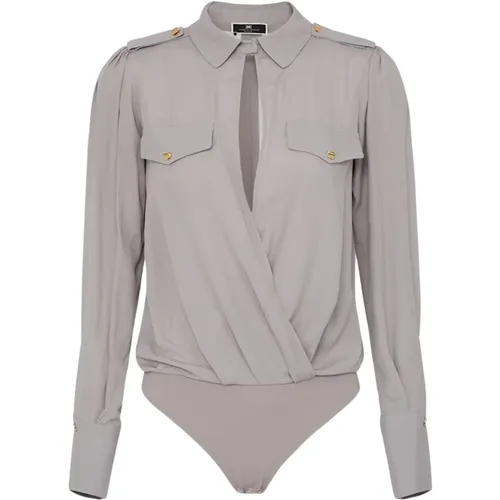 Crossed Body Shirt with Details , female, Sizes: M, L - Elisabetta Franchi - Modalova