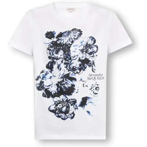 T-Shirt mit Blumenmuster , Damen, Größe: M - alexander mcqueen - Modalova