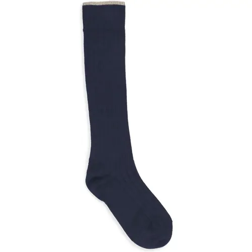 Blaue Kaschmirsocken Geripptes Muster Mann , Herren, Größe: L - BRUNELLO CUCINELLI - Modalova