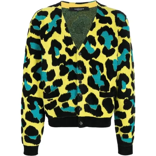 WOV Leopard Sweater , male, Sizes: L, M - Versace - Modalova
