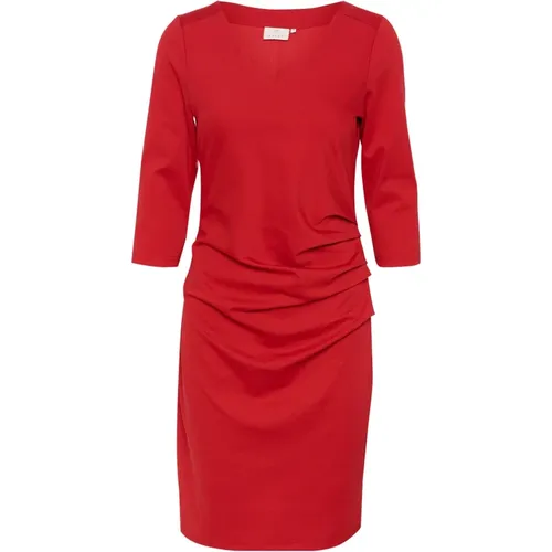 Rotes V-Ausschnitt Kleid mit Drapierten Seiten , Damen, Größe: M - Kaffe - Modalova