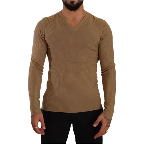 Klassischer Woll V-Ausschnitt Pullover in Braun - Ermanno Scervino - Modalova