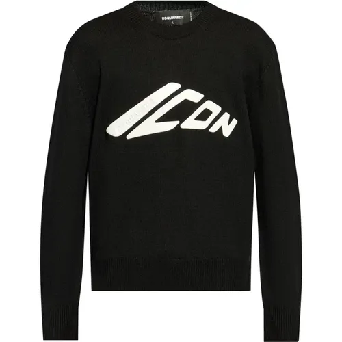 Schwarzer Gestrickter Crew Neck Pullover , Herren, Größe: M - Dsquared2 - Modalova