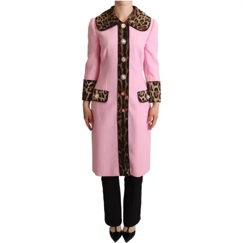 Leopard Wool Trenchcoat Jacket , female, Sizes: 2XS - Dolce & Gabbana - Modalova