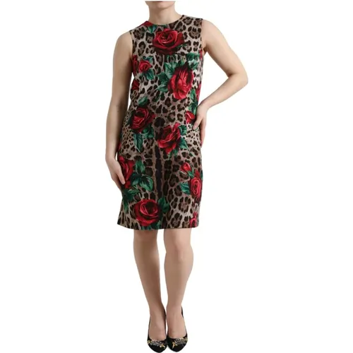 Leoparden- und Rosenmuster Woll-A-Linien-Kleid - Dolce & Gabbana - Modalova