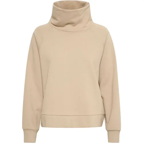 Soft Sweatshirt with Large Collar - Simply Taupe , female, Sizes: XL - Part Two - Modalova