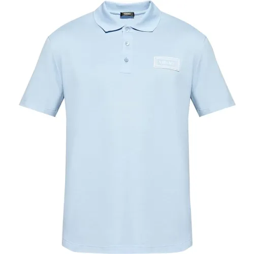 Blaues Polo Piquet Logo Patch , Herren, Größe: M - Versace - Modalova