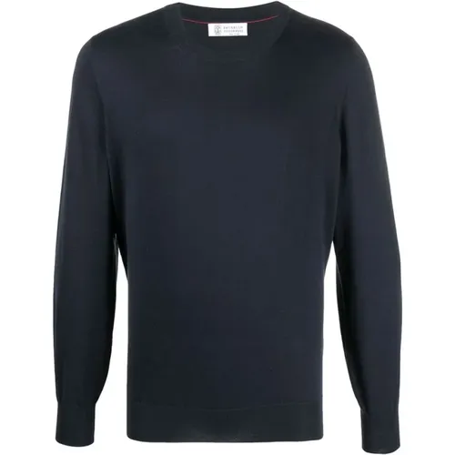 Navy Baumwoll Rundhalsausschnitt Pullover , Herren, Größe: 5XL - BRUNELLO CUCINELLI - Modalova