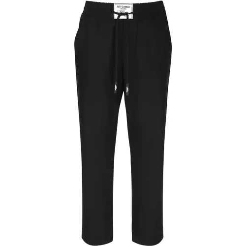 Schwarze Hose mit elastischem Bund und Kordelzug,Schwarze lässige Hose mit Logopatch - Just Cavalli - Modalova