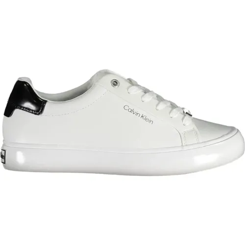 Weiße Nylon-Sneaker mit Fettem Print , Damen, Größe: 39 EU - Calvin Klein - Modalova